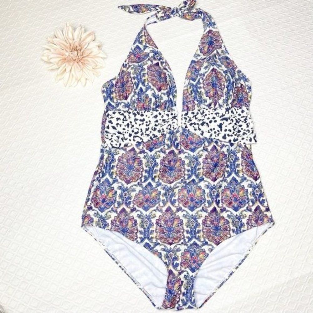 Nicole Miller Paisley Halter One Piece Swimsuit Plus Size 3X - Picture 2 of 8